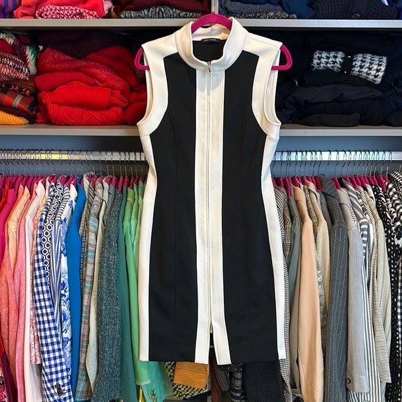 Tommy Hilfiger black and white front exposed zipper sleeveless dress size S - Picture 1 of 3